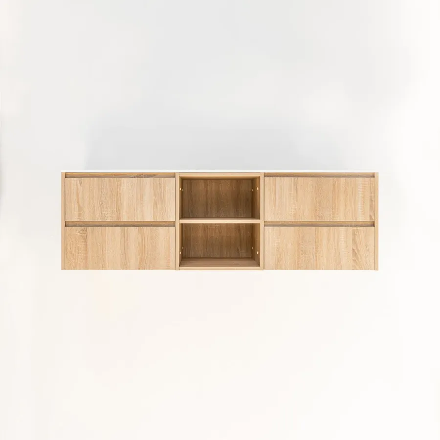 Addison 4-Drawer with Shelves 1614mm - White Ash Oak - 1 Cut-Out