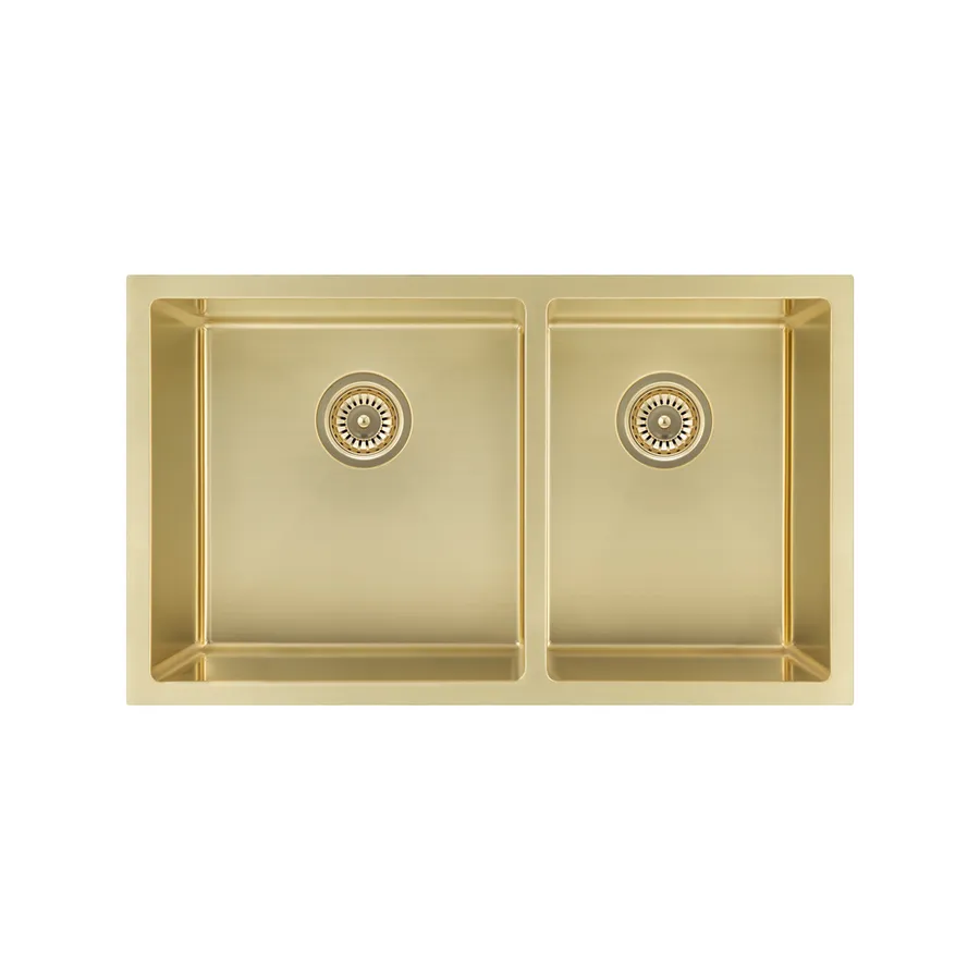 Vita Double Kitchen Sink 760mm • Brushed Brass