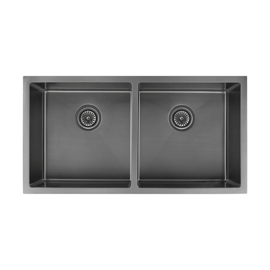 Zalo Double Kitchen Sink 855mm - Brushed Gunmetal