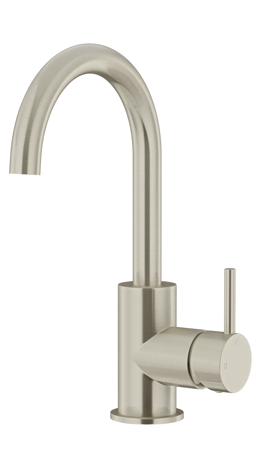 MEIR BRUSHED NICKEL ROUND GOOSENECK BASIN MIXER WITH COLD START