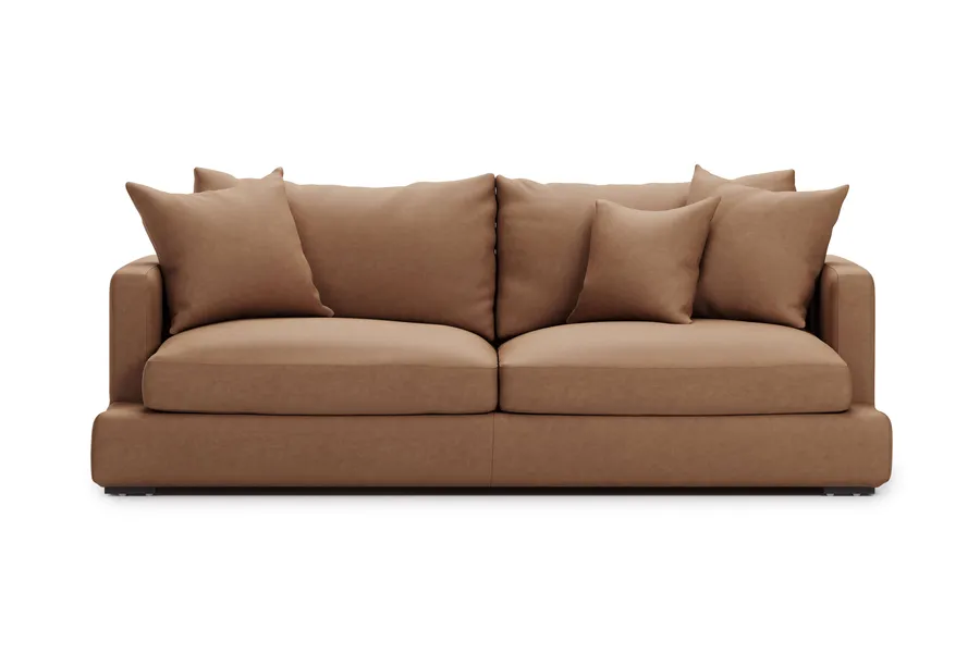 Long Beach Leather 3 Seat Sofa, Brown, by Lounge Lovers