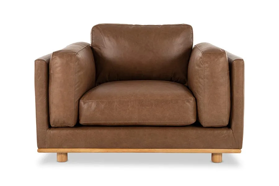 Nevada Leather Modern Armchair, Brown, by Lounge Lovers