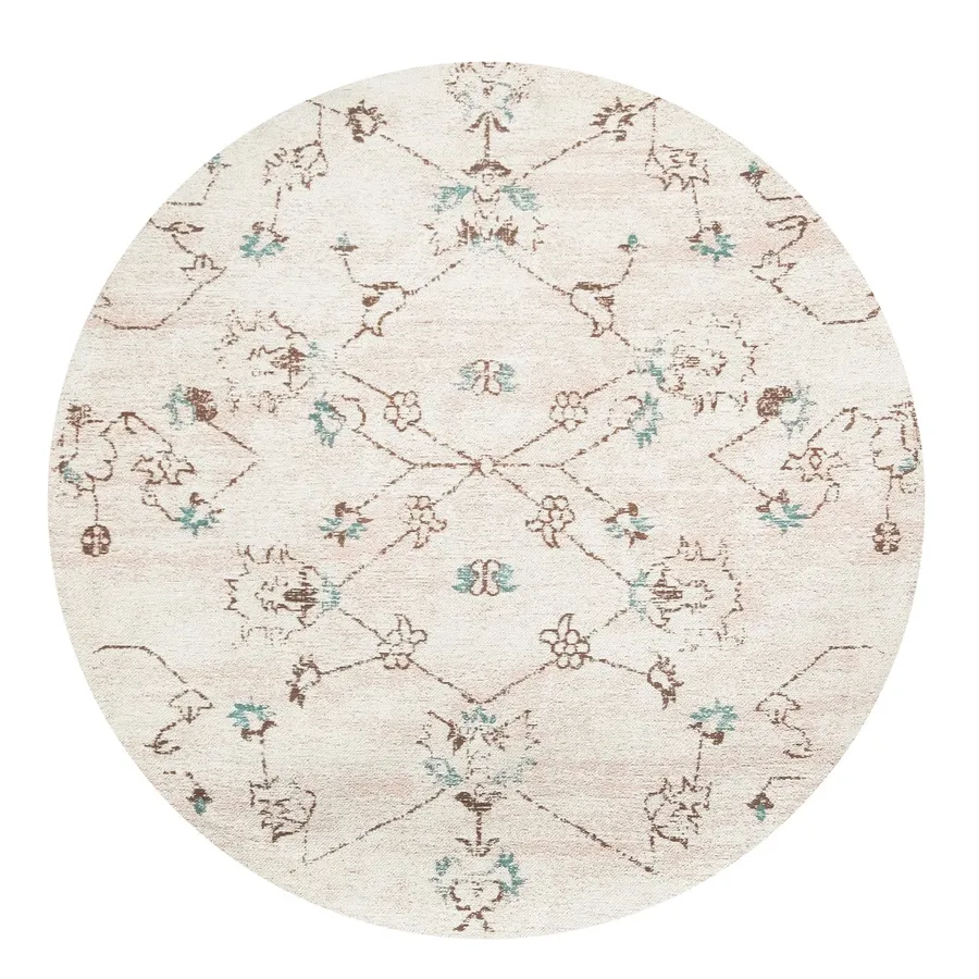 Luna Blue and Pink Floral Round Rug