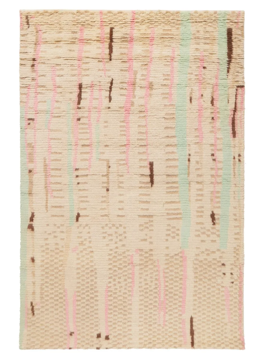 Zahari Pink and Green Abstract Tribal Wool Rug