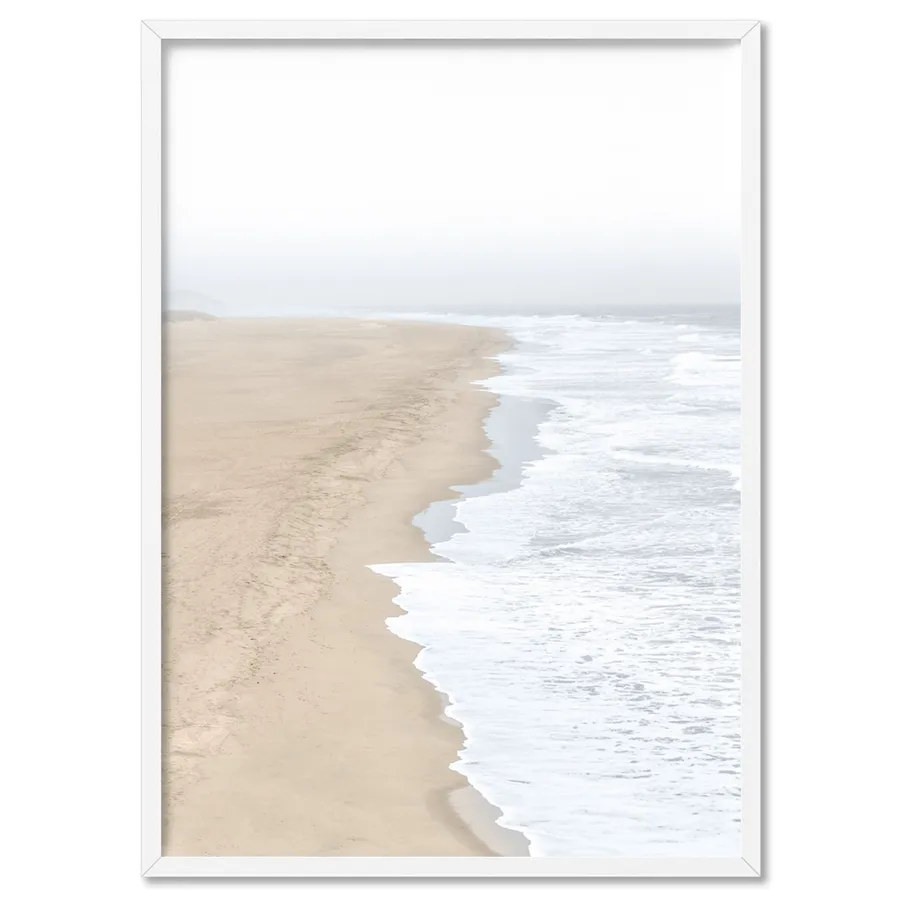 Sandy Beach & Ocean Waves in Pastels - Art Print