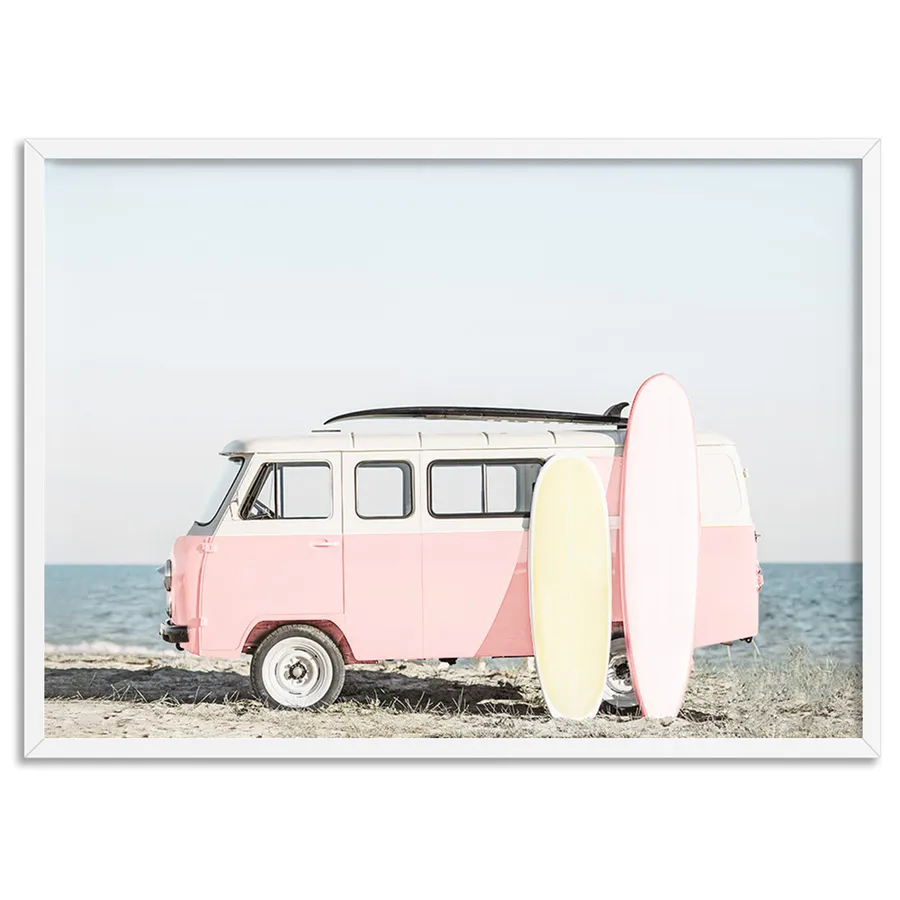 Pastel Beach Kombi Van Print - Art Print