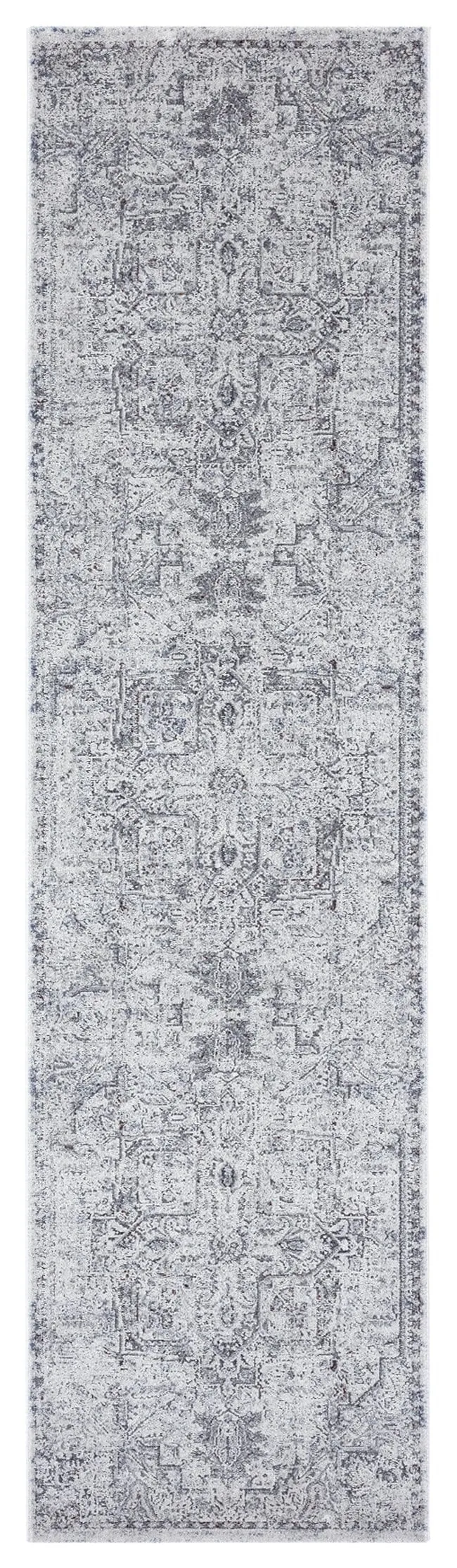 Elania Grey and Blue Traditional Distressed Medallion Runner Rug
