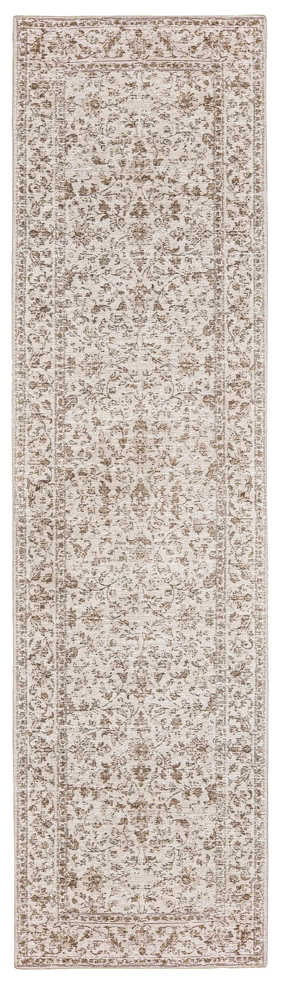 Moselle Beige and Brown Floral Distressed Runner Rug