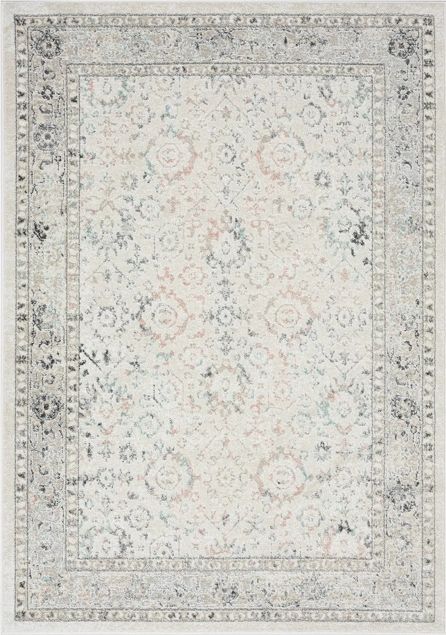 Anine Cream And Grey Multi-Colour Traditional Floral Rug