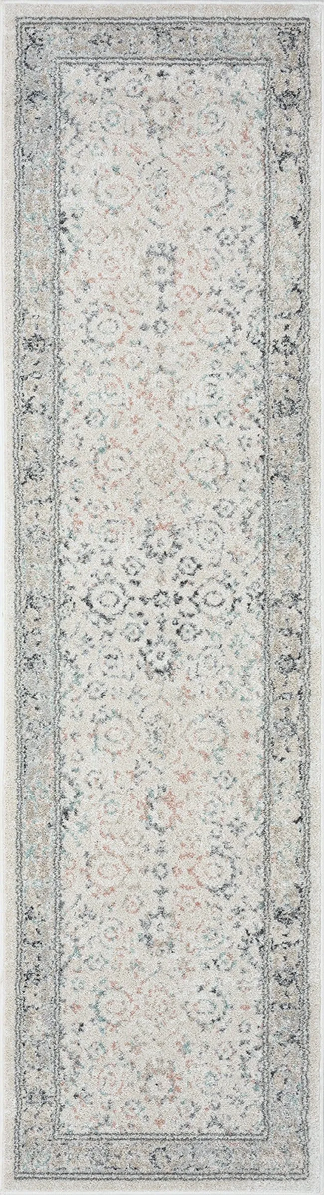 Anine Cream And Grey Multi-Colour Traditional Floral Runner Rug