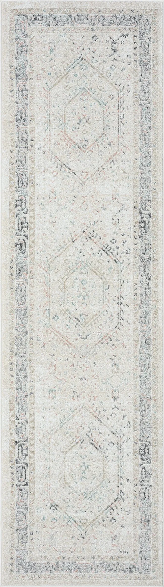 Katya Cream And Grey Multi-Colour Traditional Floral Runner Rug