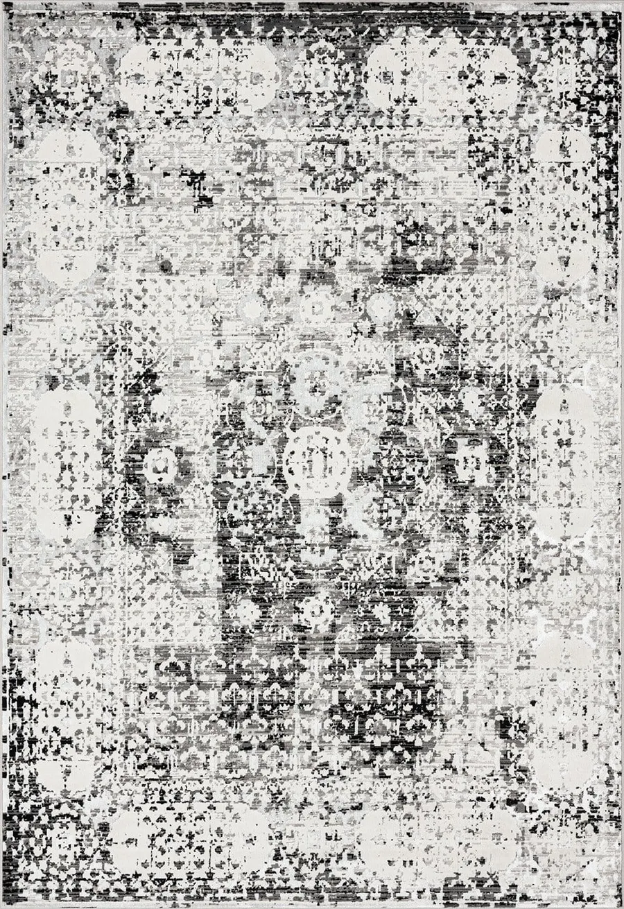 Imran Black Grey And Ivory Traditional Distressed Rug