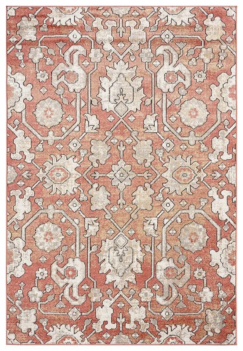 Gracie Peach Terracotta Transitional Floral Motif Rug