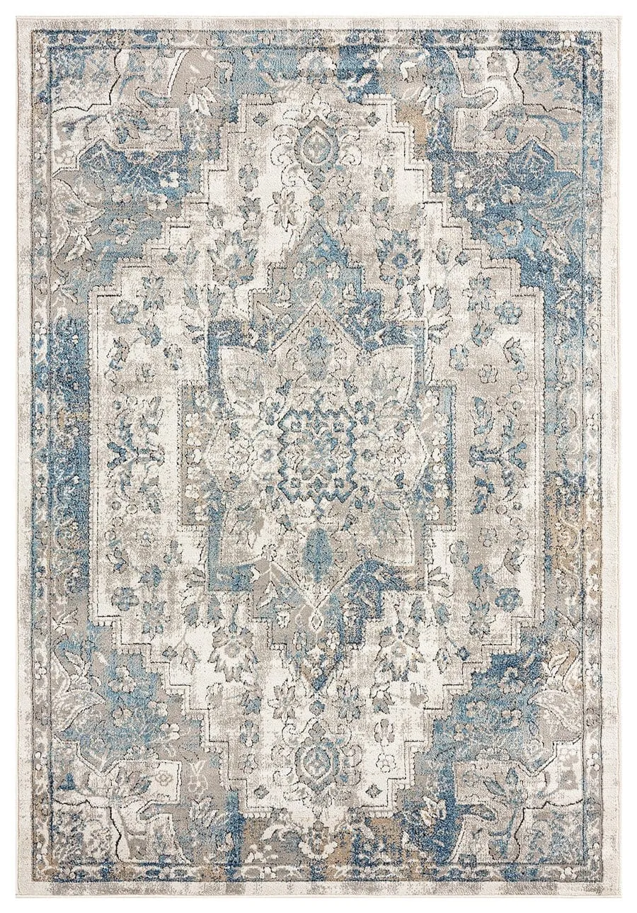 Rhona Blue And Grey Distressed Floral Rug