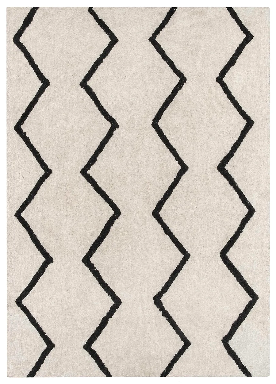 Hayley Black and Ivory Tribal Washable Berber Rug