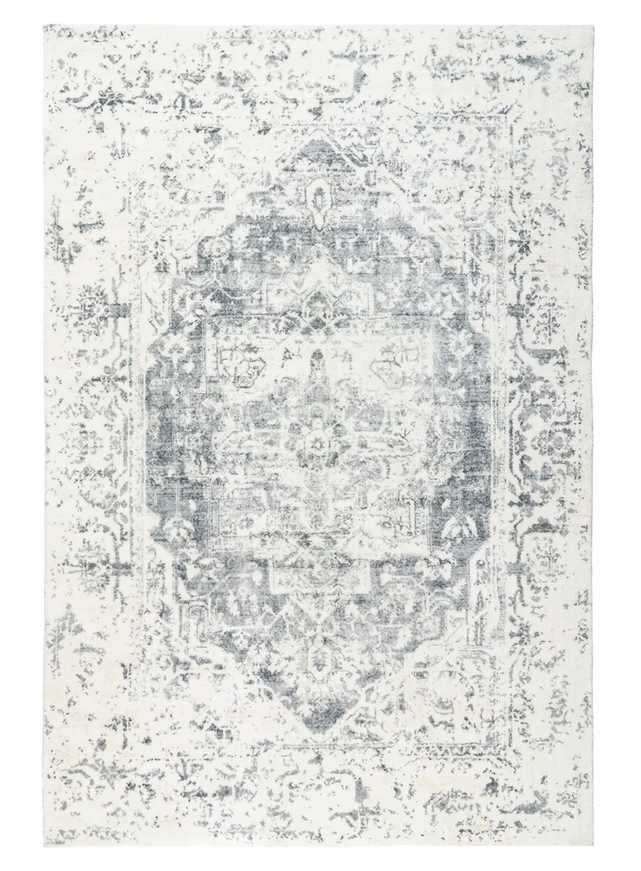 Yelina Cream and Grey Distressed Washable Rug