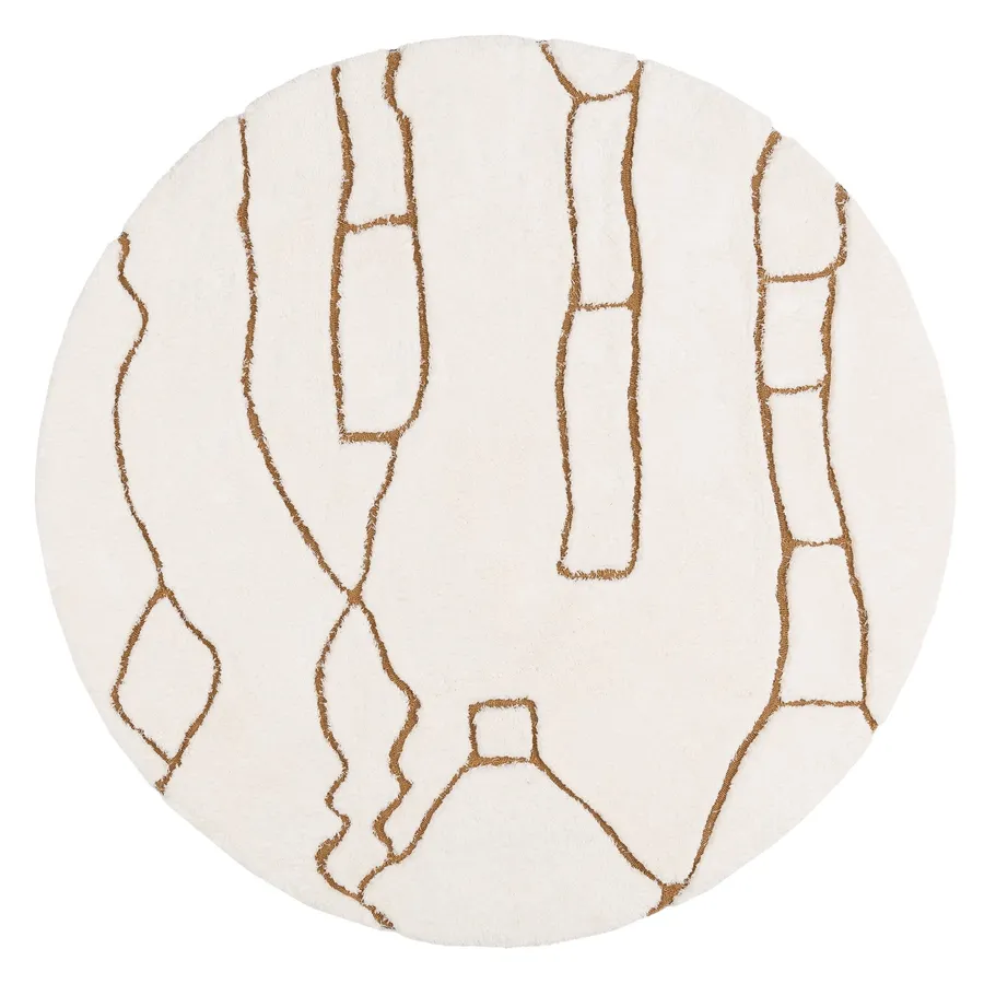Alayna Cream and Gold Tribal Round Shag Rug