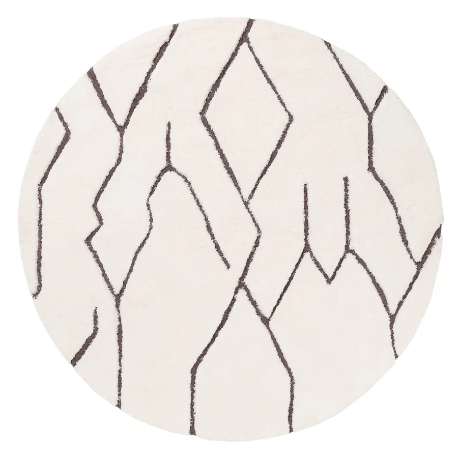 Tahlee Cream and Charcoal Grey Tribal Round Shag Rug