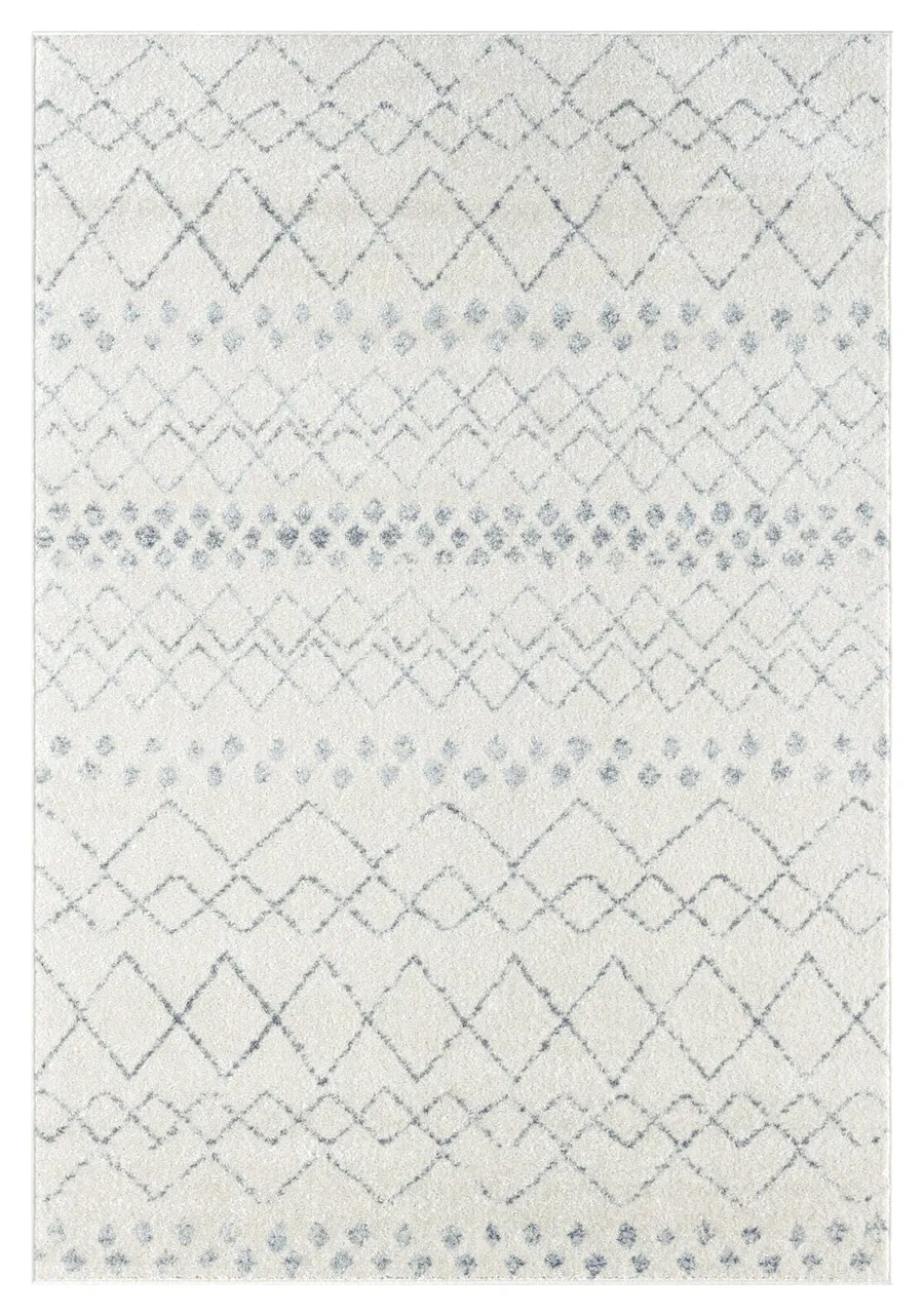 Toni Ivory and Grey Tribal Diamond Rug