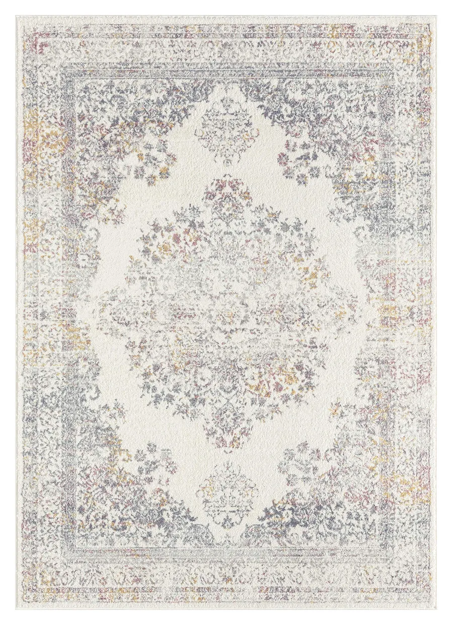 Aysha Pink Yellow and Grey Traditional Medallion Rug