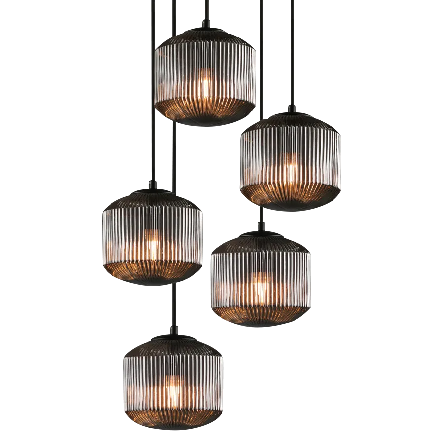 Steller Reeded Glass Multi Drop Pendant