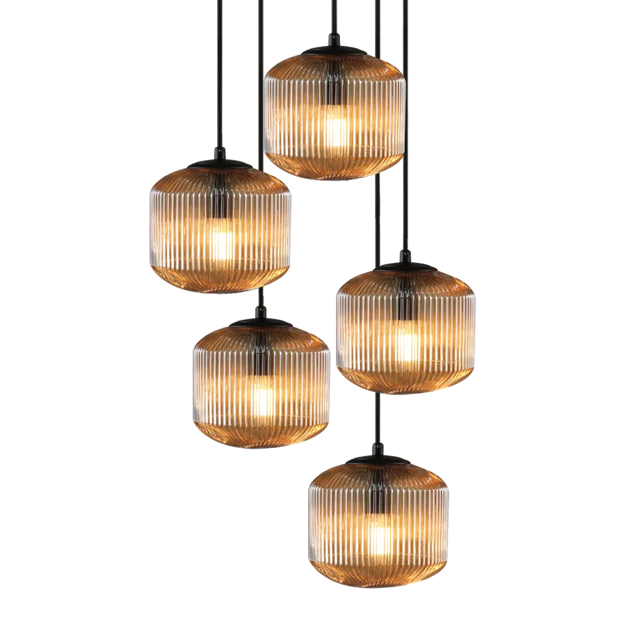 Steller Reeded Glass Multi Drop Pendant