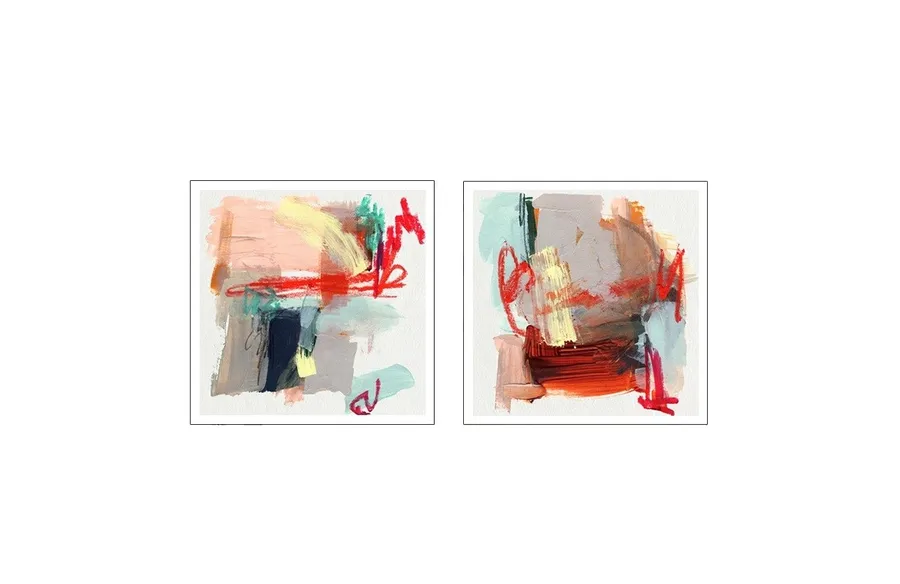 Set of 2 Multicolour Abstract Wall Art Canvas 3 sizes available 50cm x 50cm