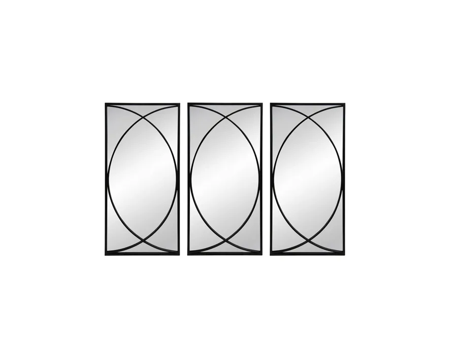 Set of 3 Black Metal Swirl Wall Mirror 90cm