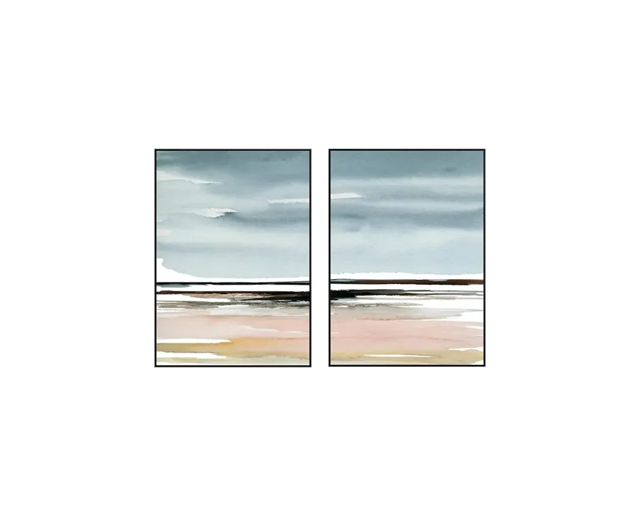 Set of 2 Landscape Pink Beach Wall Art Canvas 3 sizes available 70cm x 50cm