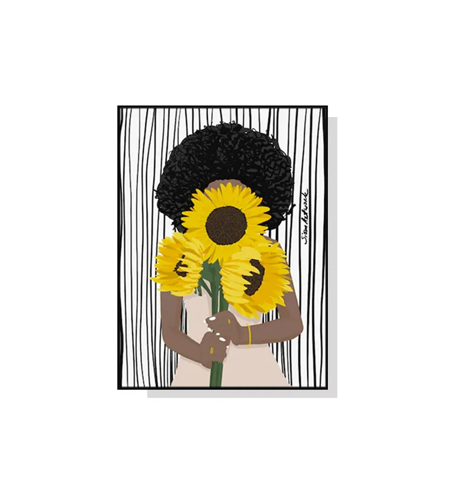 African Woman Sunflower Wall Art Canvas 4 sizes available 70cm x 50cm