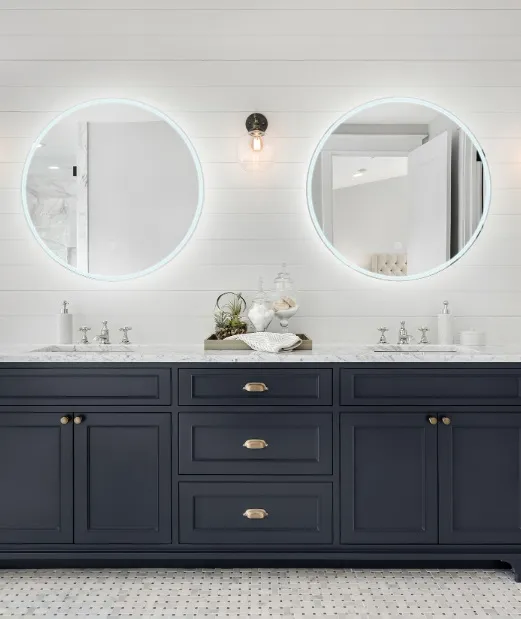 Sphere Matt White Framed with Bluetooth Speakers &amp; LED Lighting 60cm / 80cm 600mm Bluetooth & Demister