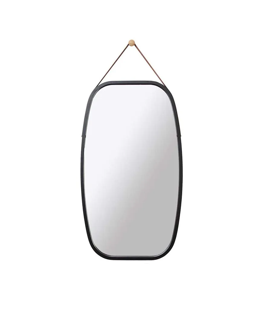 Black Hanging Bamboo Frame Mirror with Adjustable Strap 74cm x 43cm