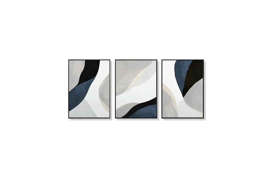 Set of 3 Mid Century Abstract Navy Blue Wall Art Canvas 3 sizes available 60cm x 40cm