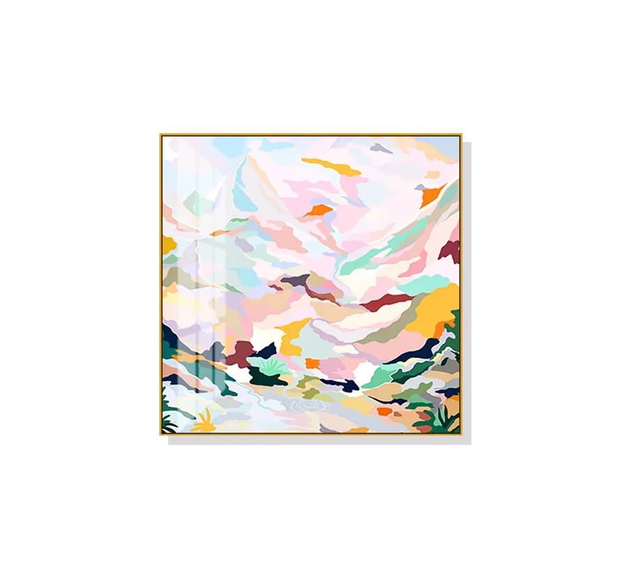 Hand Painted Style Abstract Pink Mountain Wall Art Canvas 4 sizes available 50cm x 50cm