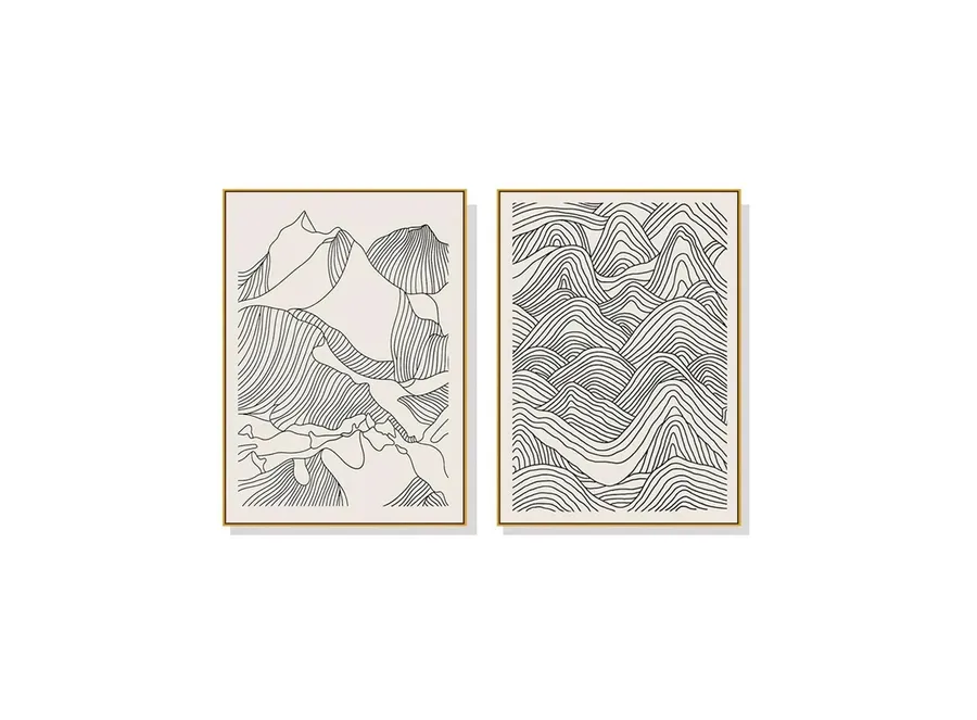 Set of 2 Line Art Mountain Wall Art Canvas 3 sizes available 70cm x 50cm