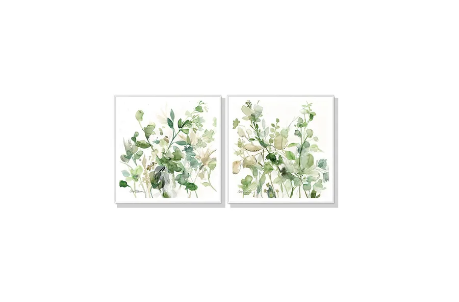 Set of 2 Sage Garden By Carol Robinson Wall Art Canvas 3 sizes available 50cm x 50cm