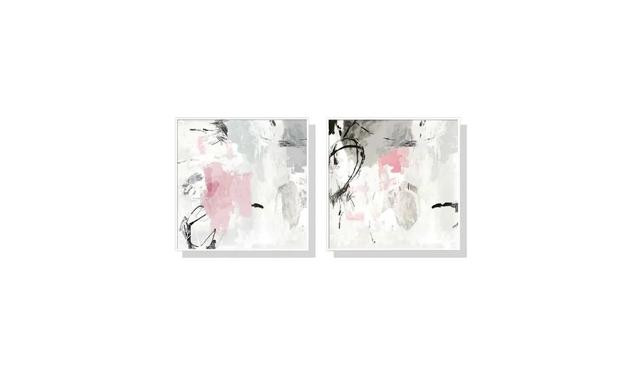 Set of 2 Pink and Grey Abstract Wall Art Canvas 3 sizes available 50cm x 50cm