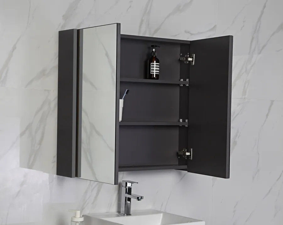 Mirrored Shaving Cabinet Graphite Grey with Matt Black Sideboards 5 sizes available 600mm x 700mm