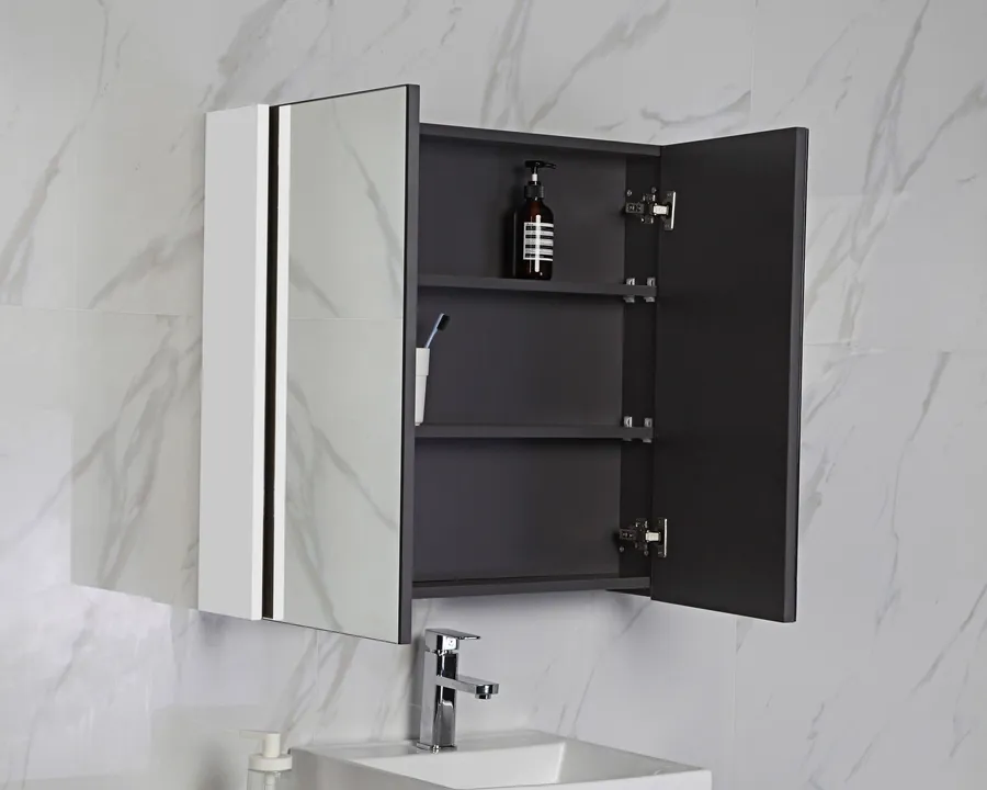Mirrored Shaving Cabinet Graphite Grey with Gloss White Sideboards 5 sizes available 600mm x 700mm