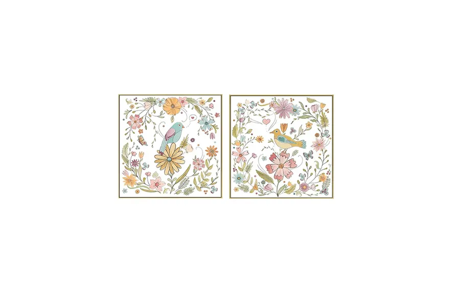 Set of 2 Flower Birds Wall Art Canvas 3 sizes available 50cm x 50cm