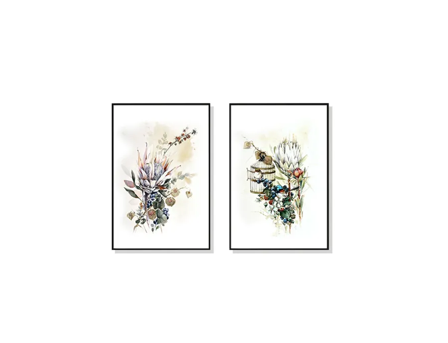 Set of 2 Protea and Berries Wall Art Canvas 3 sizes available 70cm x 50cm