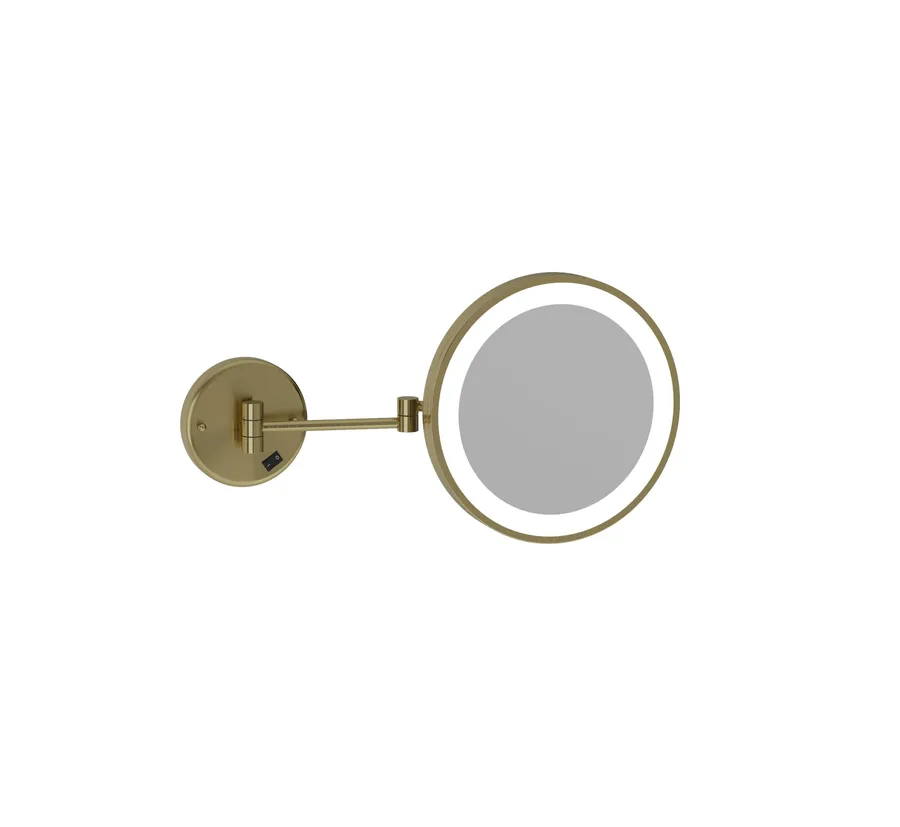 3x Magnification Light Mirror Round Brushed Brass 25cm