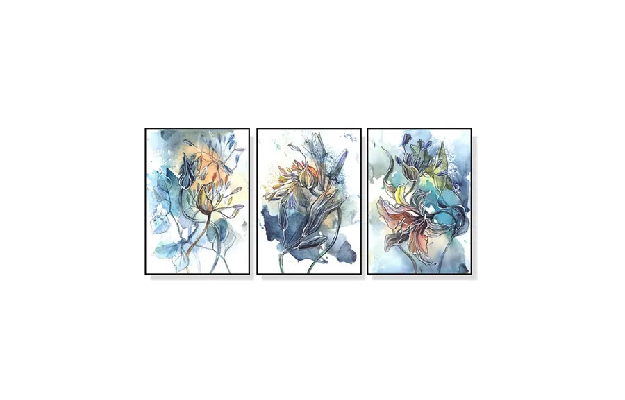 Set of 3 Abstract Flower Watercolour Wall Art Canvas 3 sizes available 60cm x 40cm