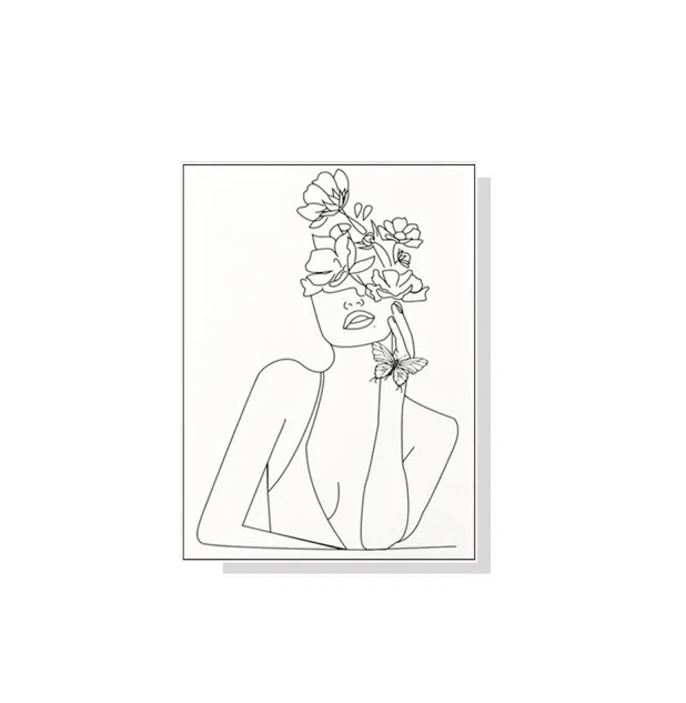 Line Art Woman with Flowers Wall Art Canvas 3 sizes available 70cm x 50cm