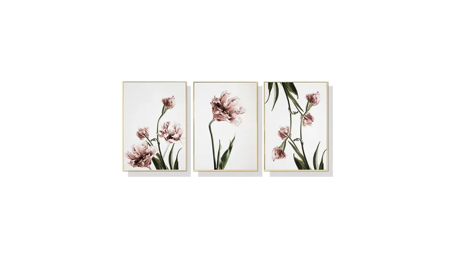 Set of 3 Pink Tulips Wall Art Canvas 3 sizes available 60cm x 40cm