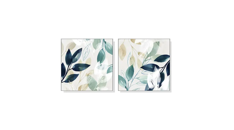 Set of 2 Leaves Watercolour Style Wall Art Canvas 3 sizes available 50cm x 50cm