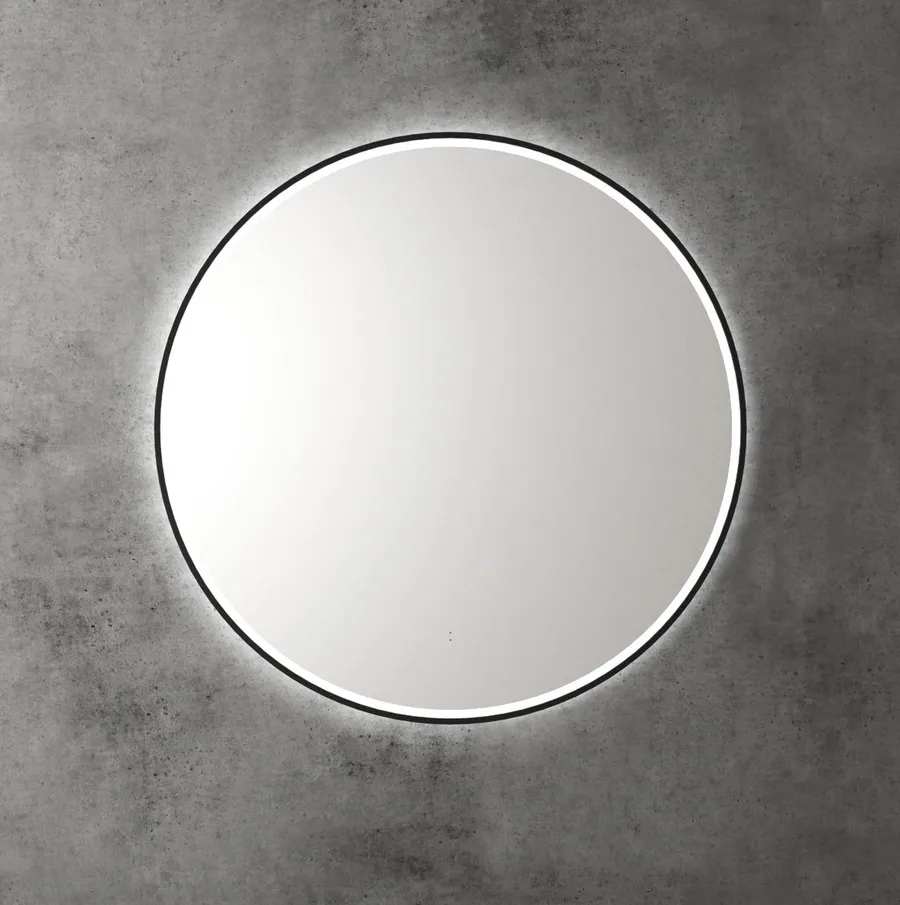 Touchless LED Round Mirror with Matt Black Frame 90cm