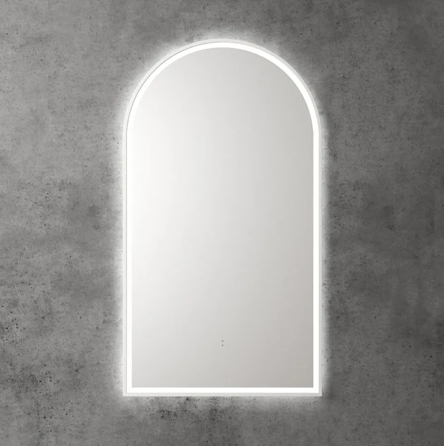Touchless LED Arch Mirror with Matt White Frame 90cm x 50cm