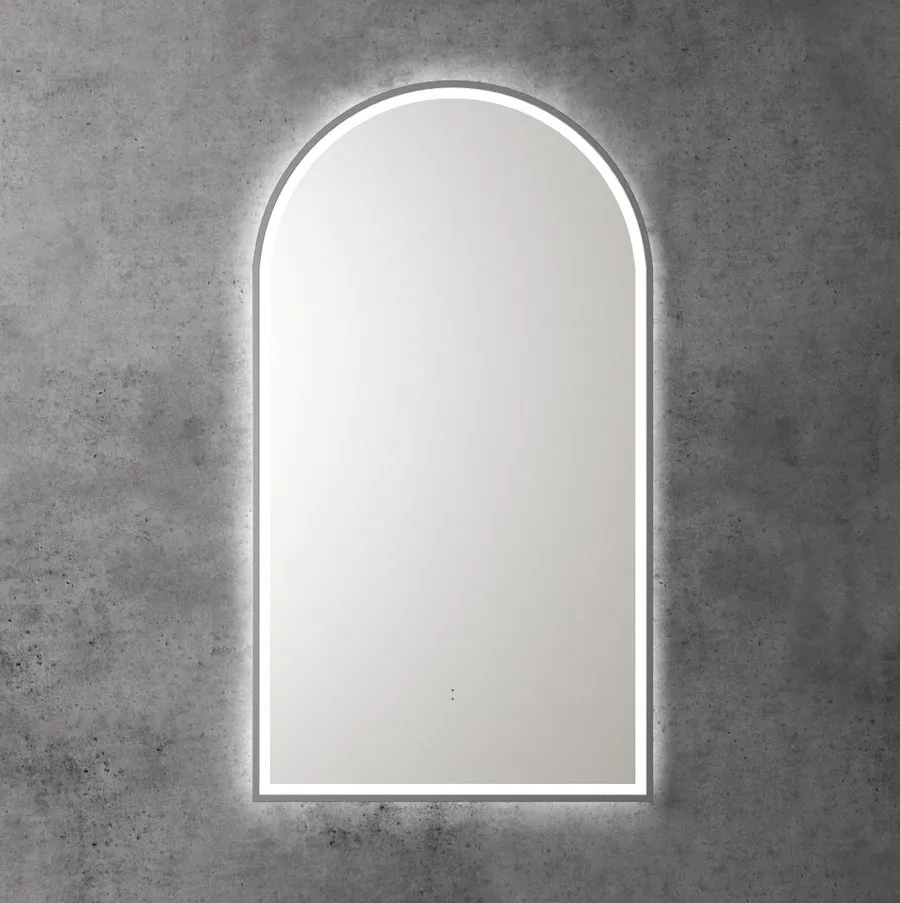 Touchless LED Arch Mirror with Gun Metal Frame 90cm x 50cm