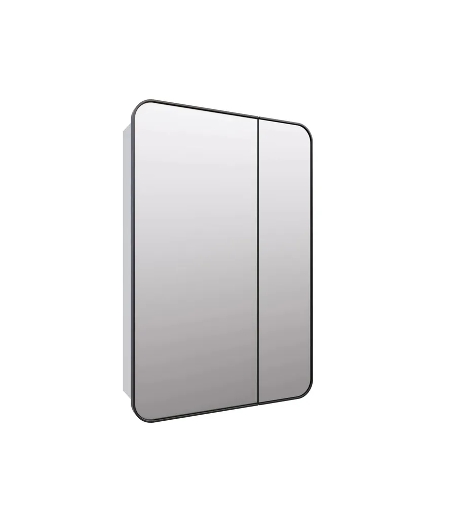 Curved Edge Rectangle Mirror Cabinet Black 90cm x 60cm